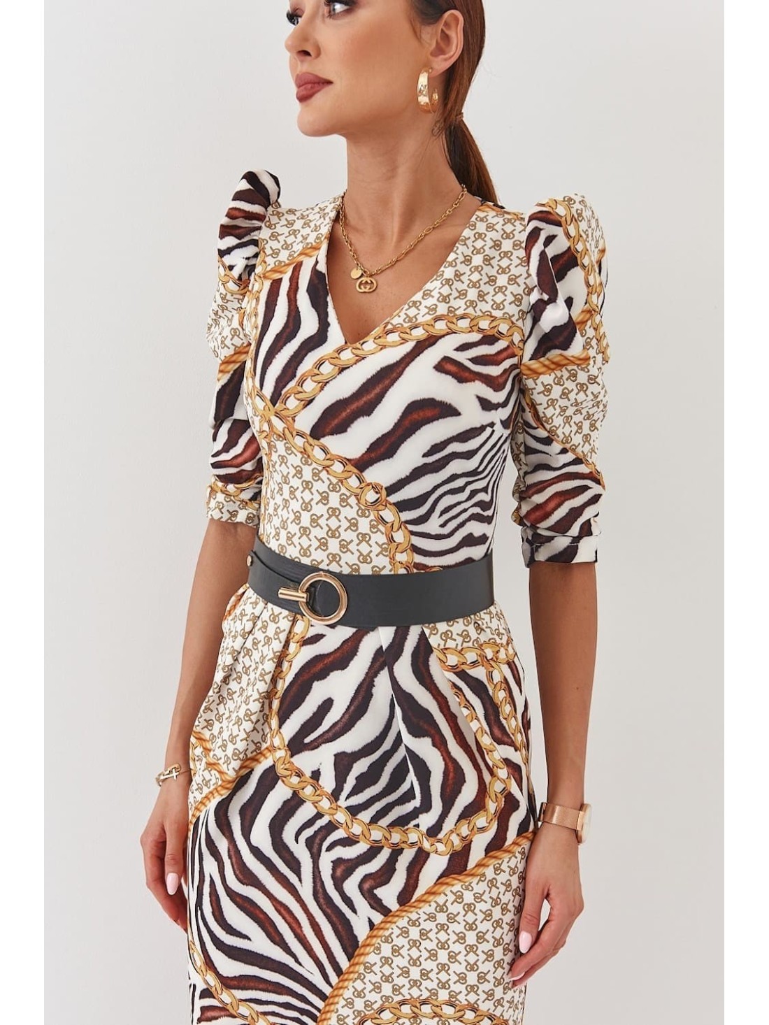 Kleid mit Kugeln und Animal-Print, Creme, 03008 – Online-Shop – Boutique